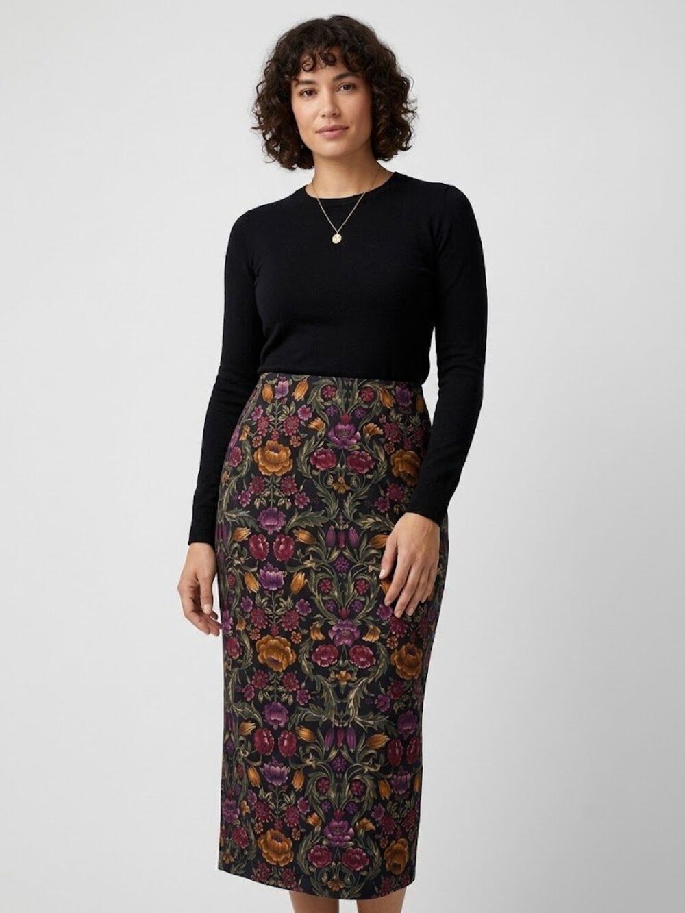 Vintage Floral Maxi Skirt 8 M Dark Floral Pencil Column Whimsigoth Cottagecore